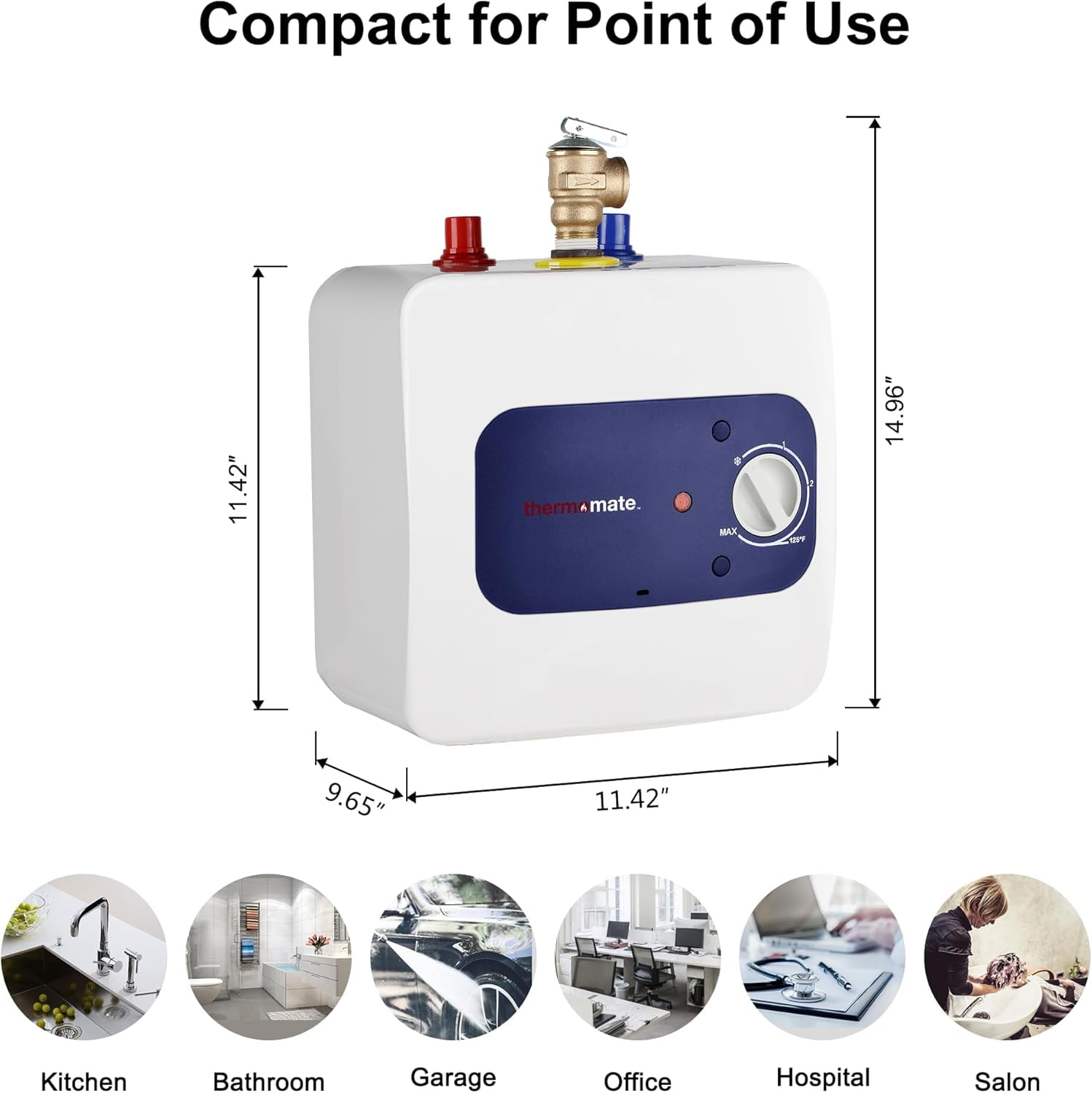 thermomate Mini Tank 1.32 Gal 1440W 120V Compact Element Point of Use Electric Water Heater,Wall or Floor Mounted,ES150,White