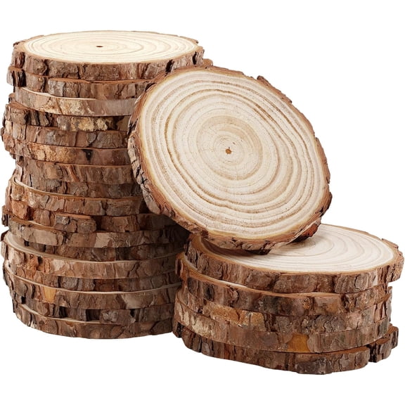 17 PCS Unfinished Wood Slices for Centerpieces, Wood Rounds for Crafts, Wooden Circle with Tree Bark, Wooden Discs for DIY Painting Crafts Rustic Wedding Christmas Ornaments(4.7"-5.5")