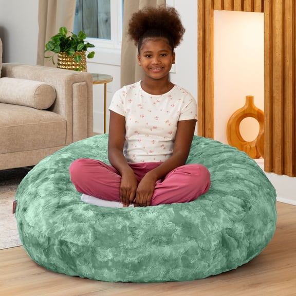 Raven-Symoné Home Lil' Cuddler Cocoon Jr Kids Faux Fur Bean Bag Crash Pad & Lounger - Spearmint Green