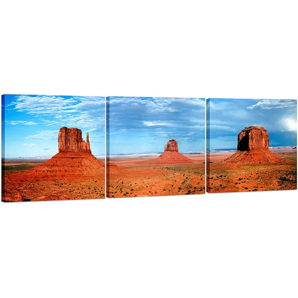Canvas Wall Art Decor - 24x24 3 Piece Set (Total 24x72 inch) - Utah Desert Landscape - Large Decorative & Modern Multi Panel Split Canvas Prints for Dining & Living Room, Kitchen, Bedroom & Office