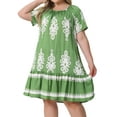 thumbnail image 2 of DARING DIVA Plus Size Summer Boho Short Sleeve Flared Midi Dress 1X Green, 2 of 6