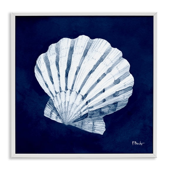 Stupell Industries Coastal Cyanotype Shells Traditional Scallop White Framed Giclee Art, 24 x 24, by Paul Brent