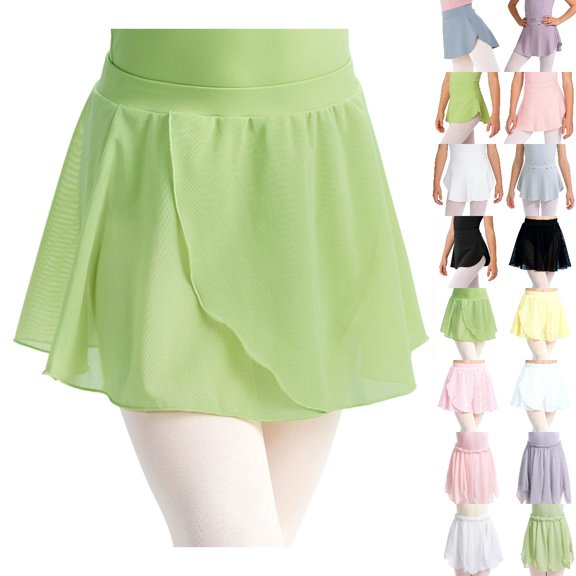 Bmisegm Ballet Skirt with Elastic Waist Soft Mesh Layered Tutu for Girls Dance Practice and Recital with Cute Skirts 01_Light Green,12-14 Years