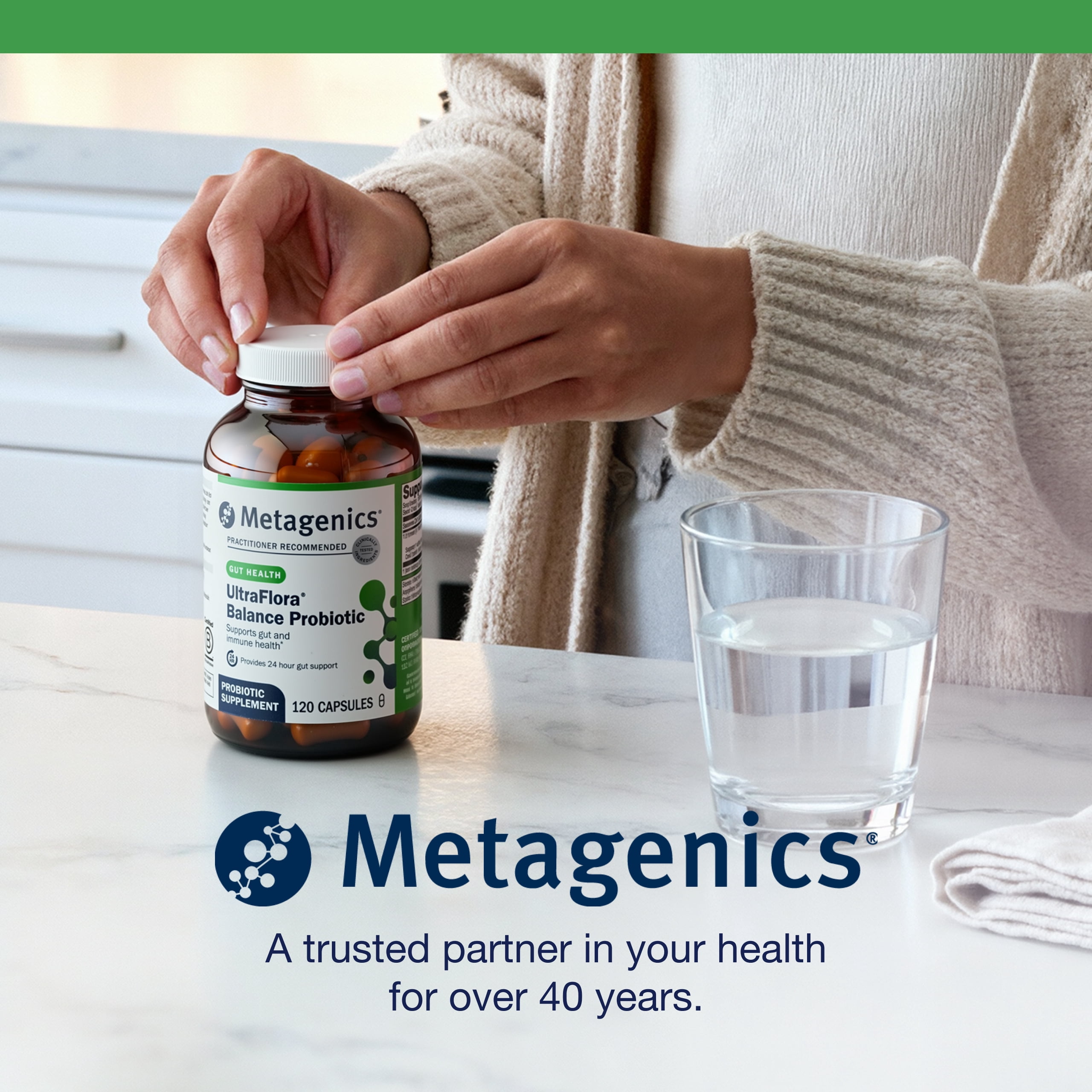 Metagenics UltraFlora Balance Probiotic - Shelf-Stable Daily Gut Health Supplement for Digestive & Immune Support* - Non-GMO & Gluten-Free - 120 Capsules