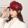 thumbnail image 3 of Happy Date Newsboy Caps for Women, Faux Leather Cabbie Painter Hat Gatsby Ivy Beret Cap, 3 of 3