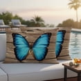 thumbnail image 5 of Blue Butterfly Pillow Covers 2 Pack Vintage Brown Wood Grain Retro Bug Pillowcase Waterproof Outdoor Throw Pillow Cover for Patio Balcony Rectangular Cushion 20”x12”, 5 of 9