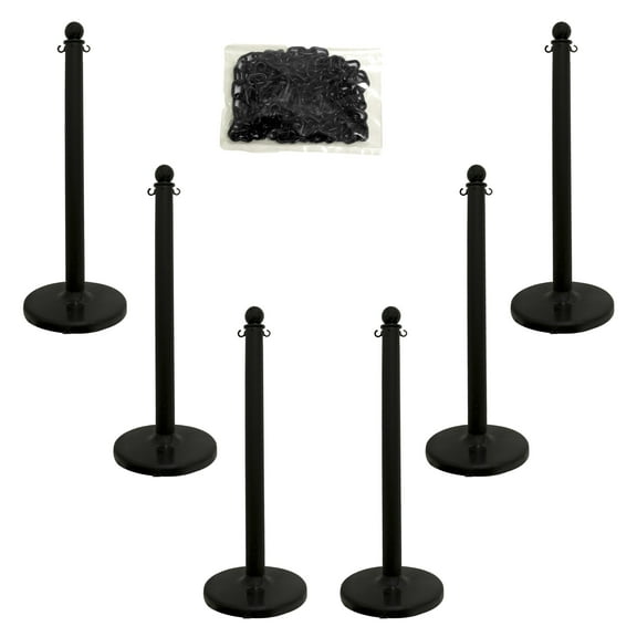 2.5 Inch Black Medium Duty Stanchion & Chain Kit (6 Pk)