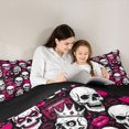 thumbnail image 4 of Homewish Spooky Halloween Skull Queen Comforter Set,Crown Heart Comforter Sets Queen,Pink White,Black Reversible,3-Piece,1 Comforter and 2 Pillowcases, 4 of 7
