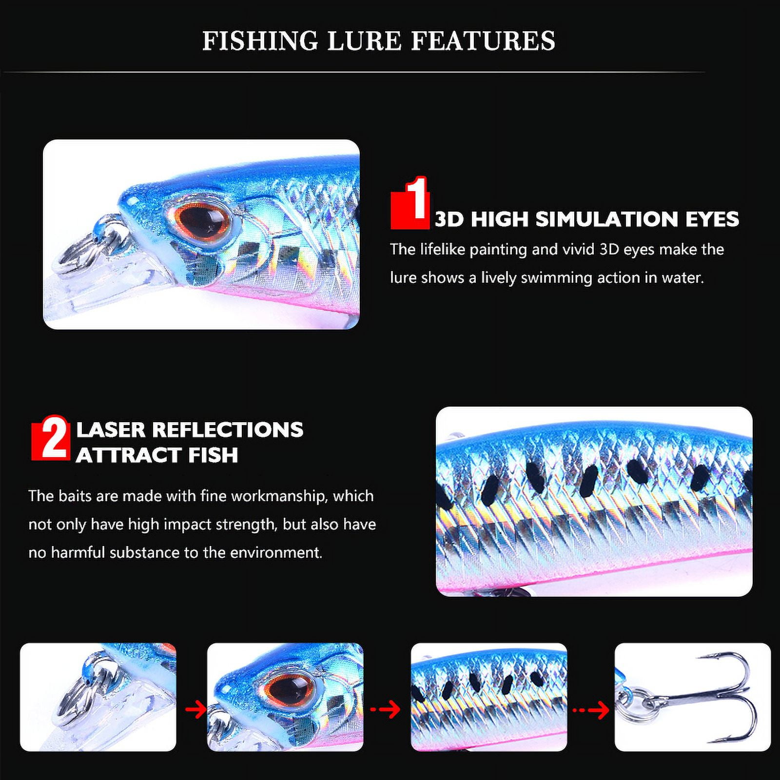 HENGJIA Fishing Lures Large Hard Bait Minnow VIB Lure with Treble Hook Life-Like Swimbait Fishing Bait Popper Crankbait Sinking Lure for Trout Bass Walleye Redfish