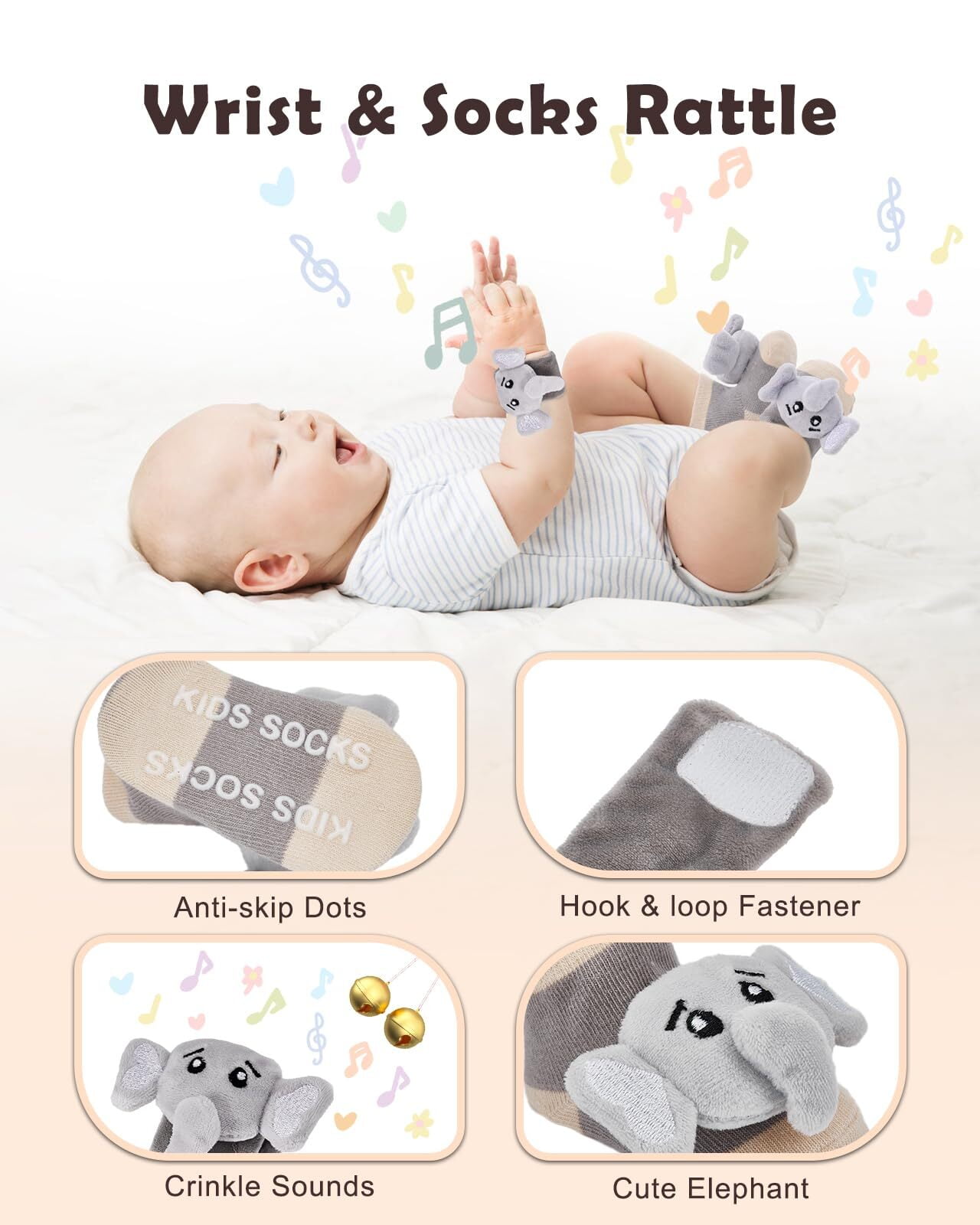 Baby Shower Gift Set for Boys Girls, 14PCS Baby Gifts, Neutral Newborn Gifts Basket with Baby Blanket, Monthly Milestone Cards, Elephant Security Blanket, Rattle Socks and Wrist