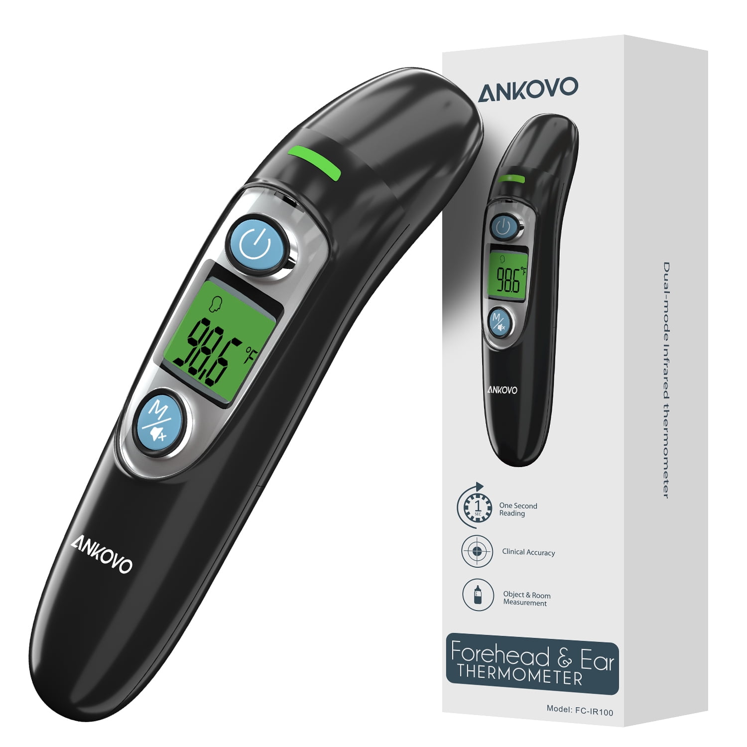 ANKOVO Black Digital Infrared NoContact Ear and Forehead Thermometer