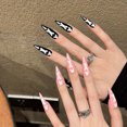 thumbnail image 5 of Summercome Nails Handmade Press-on Long Almond Stiletto Black White Halloween Glow In Dark Skeleton Finger Design False Nail Tips 10 Pcs, 5 of 7