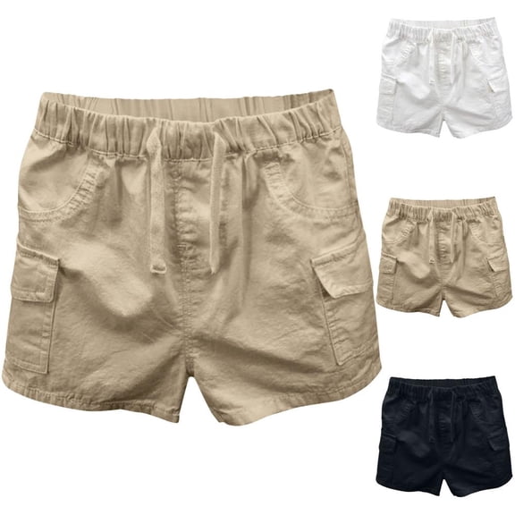 BXSRUTA Boys Cargo Shorts with Pockets Elastic Waist Casual Summer Shorts for Toddler Little Boys Soft Breathable Cotton Daily Playwear
