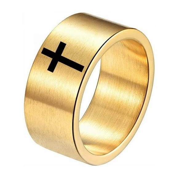 PAMTIER Men's Stainless Steel 10mm Matted Finished Simple Cross Ring Gold Size 7