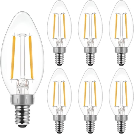 HIBIBUD E12 B10 Led Classic Candelabra Clear Light Bulb,40 Watt Equivalent,Soft White 2700K,Filament Clear Glass,Non-Dimmable,Ul Listed,Pack of 6
