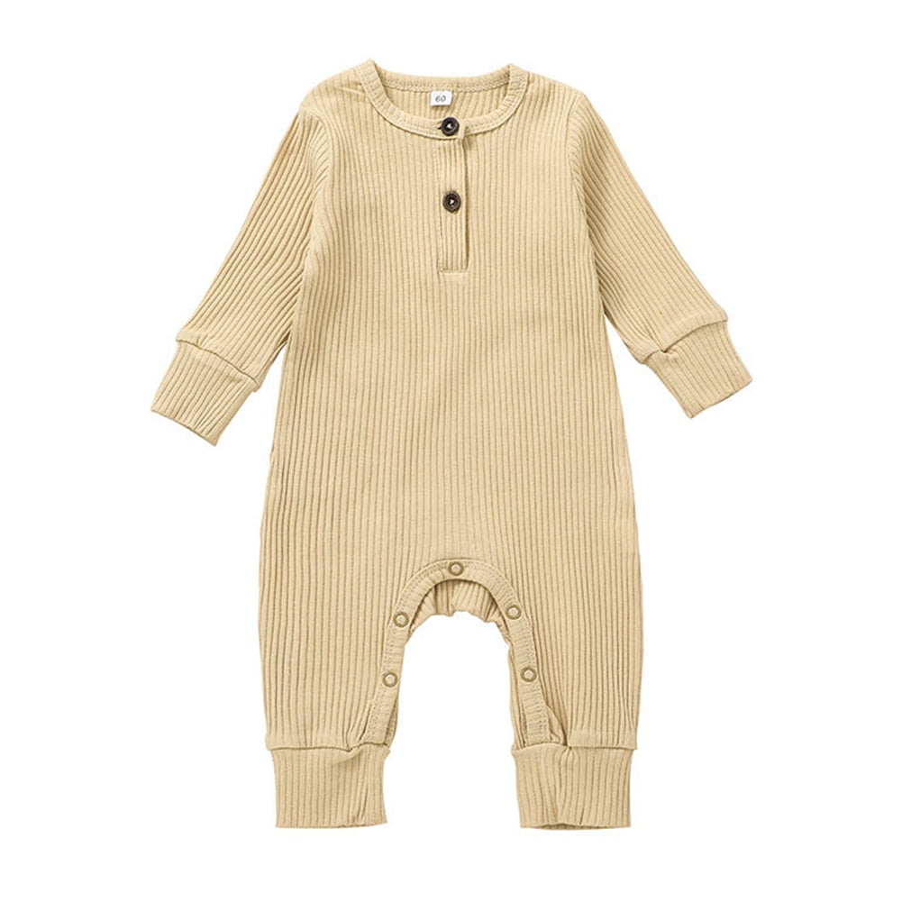 KYAIGUO Baby Newborn Cotton Romper Jumpsuit for Boys Girls Long Sleeve Soft Bodysuit Infant Solid Knitted Onesies Outfits Clothes
