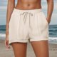 thumbnail image 3 of Pantalones cortos casuales de color liso con cordón y bolsillos para mujer: pantalones cortos de playa elegantes de tejido liso con ajuste cómodo y fácil cuidado, 3 of 8
