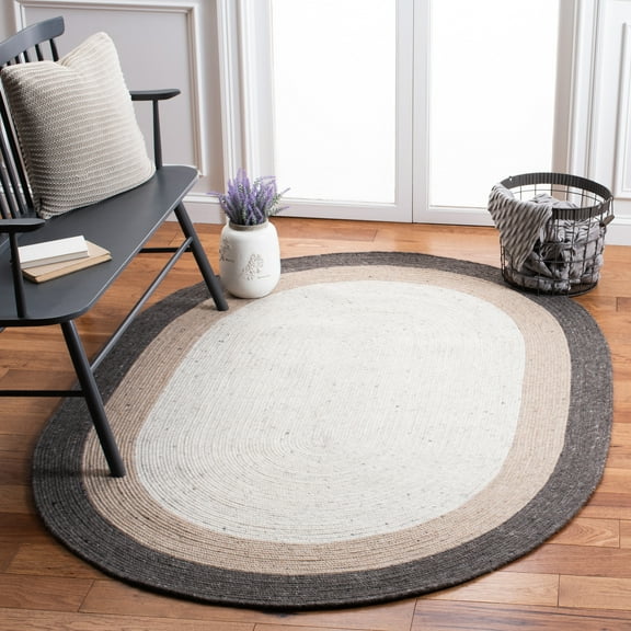 SAFAVIEH Braided Nazca Geometric Reversible Area Rug, Charcoal/Ivory, 4' x 6' Oval