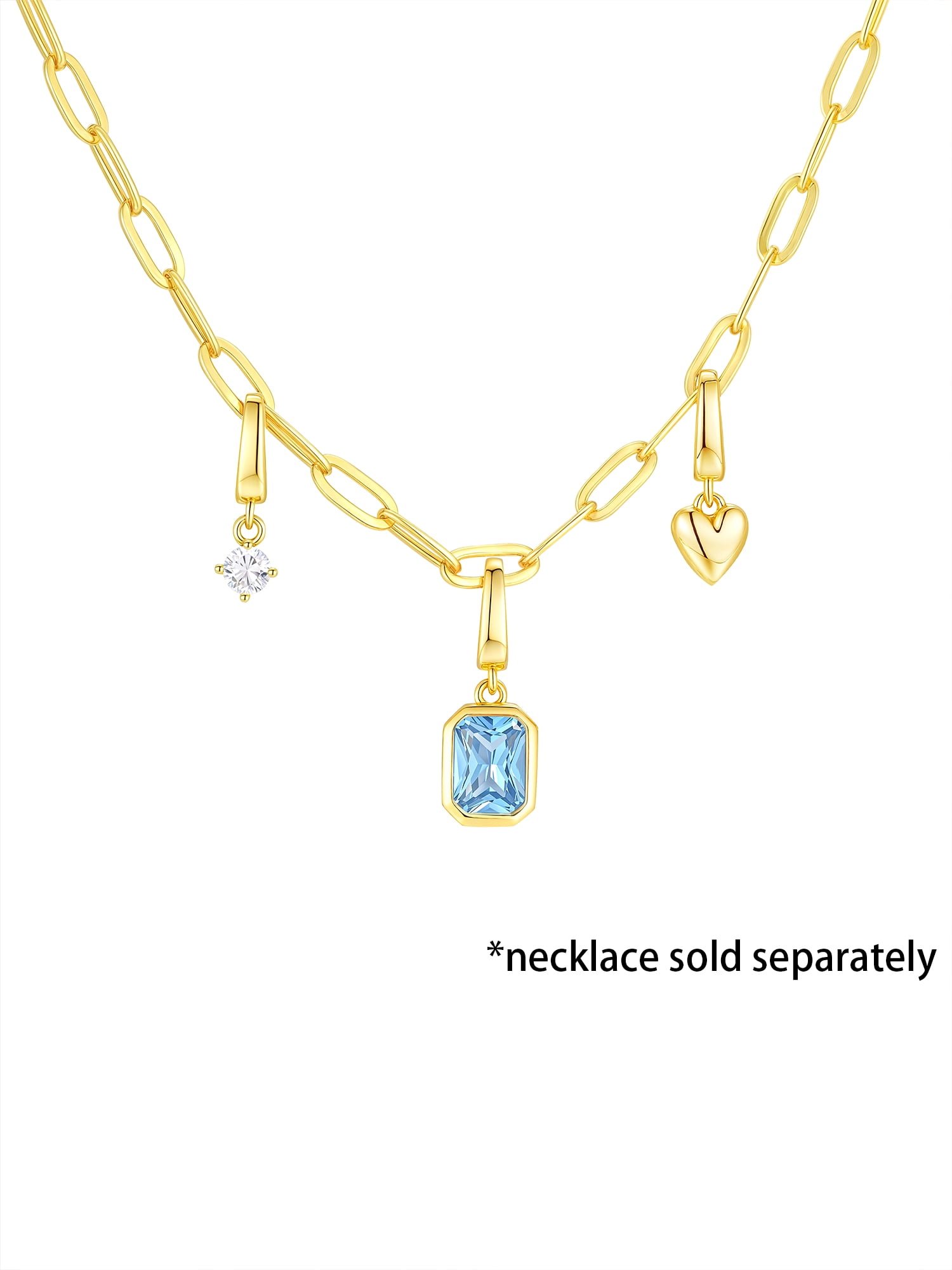 Brilliance Fine Jewelry Simulated Aquamarine and Simulated Diamond Charm Set in 14KT Gold Plated Sterling Silver