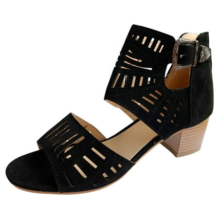 

Strappy Sandals For Women Fashion Peep Toe High Heel Solid Buckle Shoes Black 43