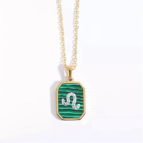 GKNET Stainless Steel Malachite Constellation Horoscope Zodiac Sign Pendant Necklace-Leo