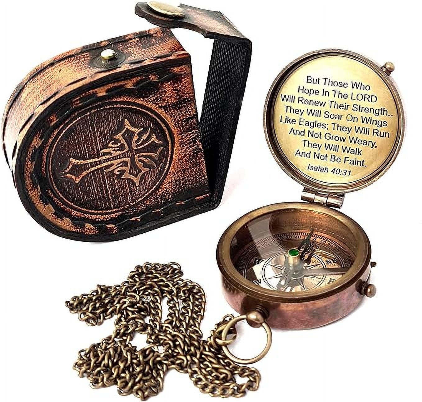 Maritime Treasures Instruments Brass Compass Engraved Gift for Son, Grandson, Daughter, Baptism, Confirmation Communion Godson Church Graduation Day - Isaiah40:31