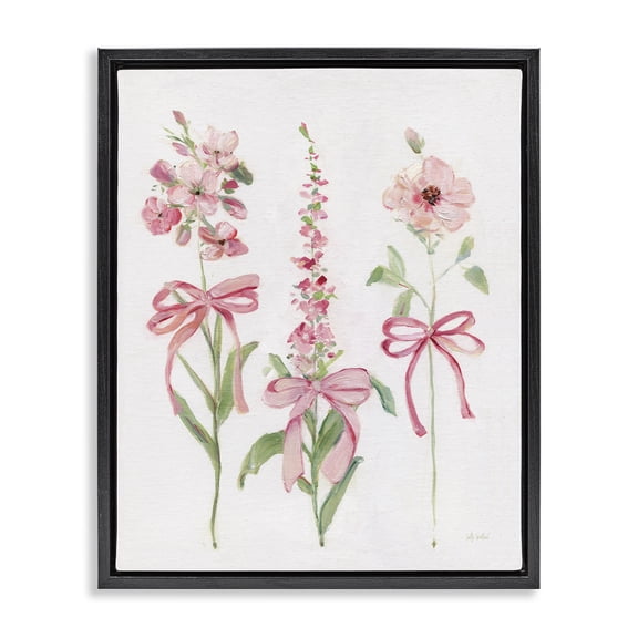 Stupell Industries Pink Cottage Floral Sprigs Floral Painting Black Floater Framed Canvas Art Print Wall Art, 17 x 21