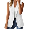 thumbnail image 2 of Double Breasted Linen Blazer For Women, Long Sleeve Breathable Work Jacket, Casual Plain Pocket Blazer, Business Casual Street Style White XL, 2 of 7