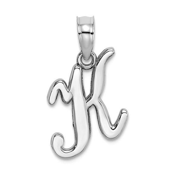 10k White Gold K Script Letter Name Personalized Monogram Initial High Polish Charm Pendant Necklace for Women