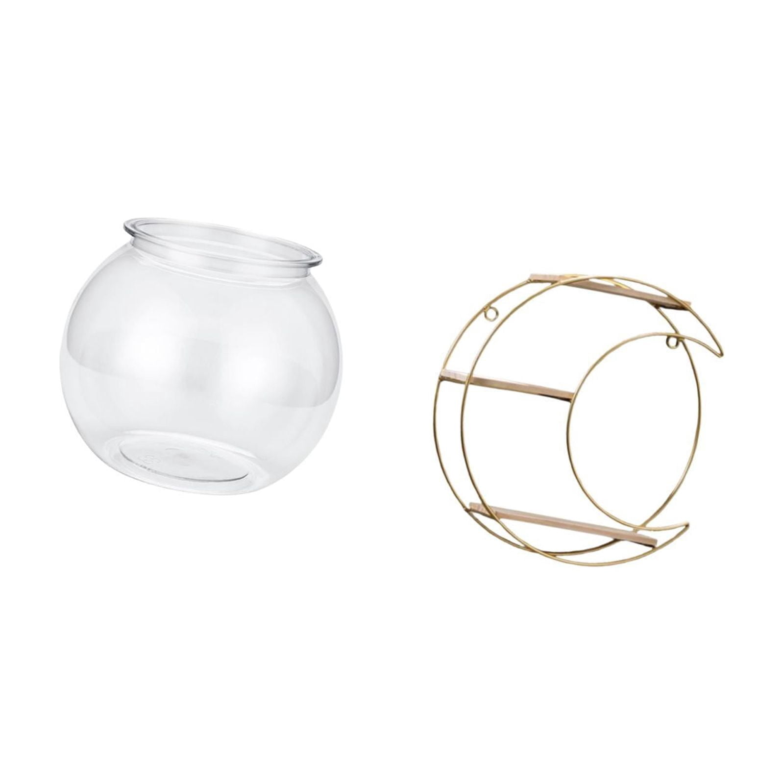 Desktop Aquarium Tank Transparent Fish Bowl Vase Metal Wall Storage Rack Three Layer Design for Home Office Decor