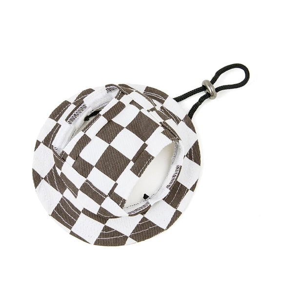 Dog Bucket Hats, Dog Round Cap with Ear Hole, Adjustable Outdoor Travel Sun Protection Sport Hat for Cat Small Medium Dogs Coffee Checkered L
