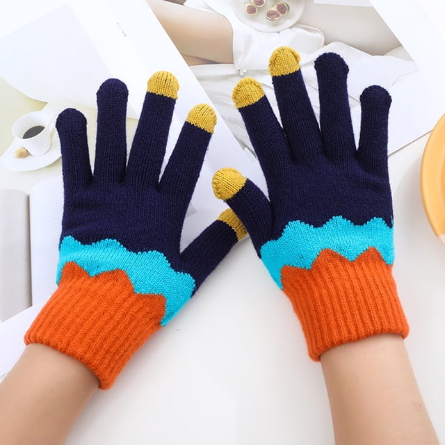 Women Men Can Enable Screen Gloves Warm Stretch Knitted Gloves Mittens Winter Keep Warm Knitting Waves Splicing Golves Students Outdoor Riding Hiking Mittens