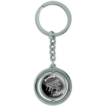 Piano Player Band Instrument Percussion Spinning Round Metal Key Chain Keychain Ring