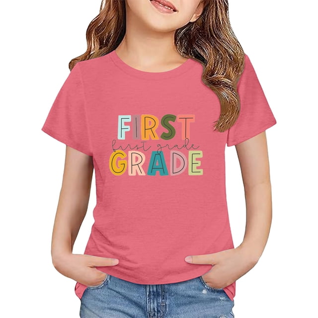 LIJCC Garçons Filles Premier Jour de Première Année Rentrée des Classes T-Shirt en Coton T-Shirt à Manches Courtes Haut T-Shirt à Imprimé Lettres Haut de Rentrée