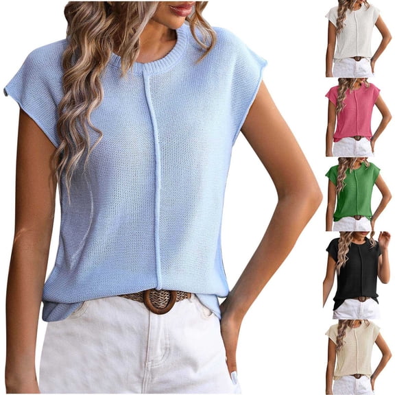 HAPIMO Women's Trendy Loose Pullover Casual Relaxed Workout Blouses Solid Color Round Neck Shirts for Teen Girls Summer Tees Short Sleeve Green L