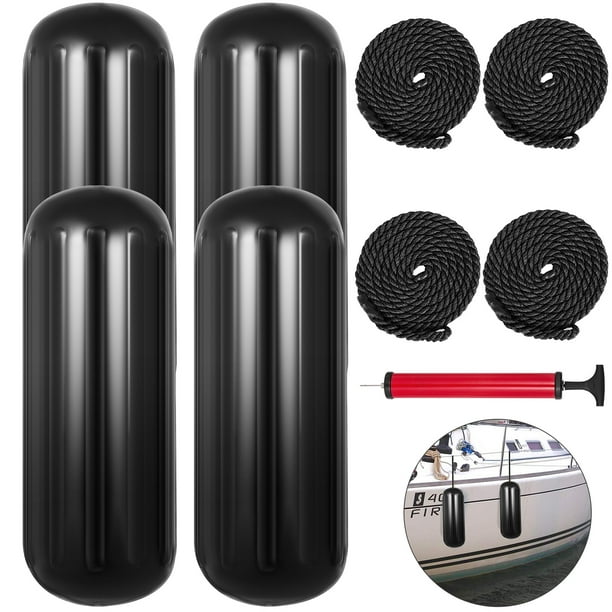 BENTISM 4 New Ribbed Boat Fenders 10" X 28" Black Center Hole Bumpers
