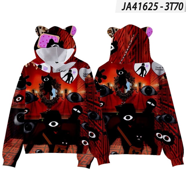 Doors Roblox-Sudadera con capucha para niños, jersey de manga corta con orejas de gato de Escape de la puerta, moda urbana, regalos