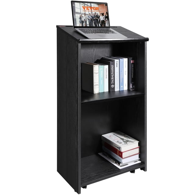VEVOR Support de Podium, Hauteur de 47 Pieds, Placage en MDF et PVC de Qualité E1, Tablette de Rangement Ajustable et 4 Roues Roulantes, Noir (1 Unité)