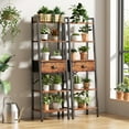 thumbnail image 5 of Tydimor 5-Tier 59.5" Ladder Bookshelf with Removable Drawers Narrow Bookcase for Living Room,Rustic Brown, 5 of 6