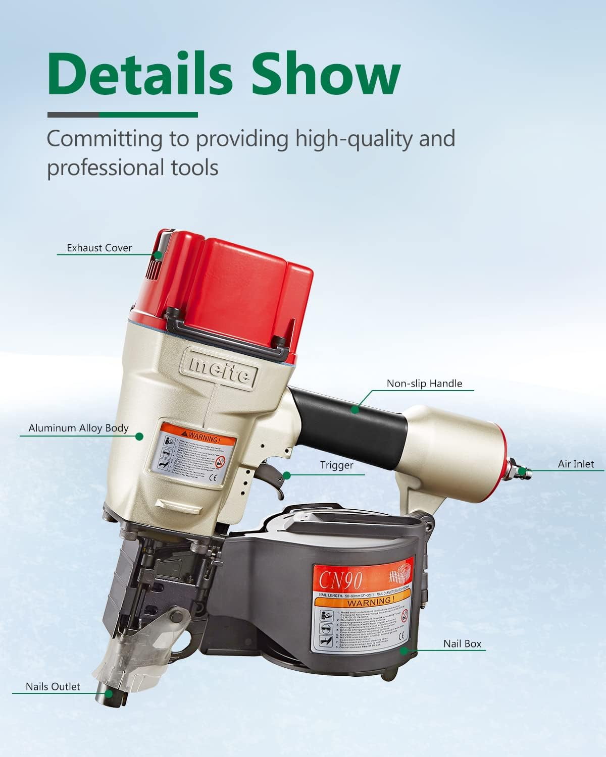MEITE CN90 Pneumatic Coil Siding Nailer Nail Gun