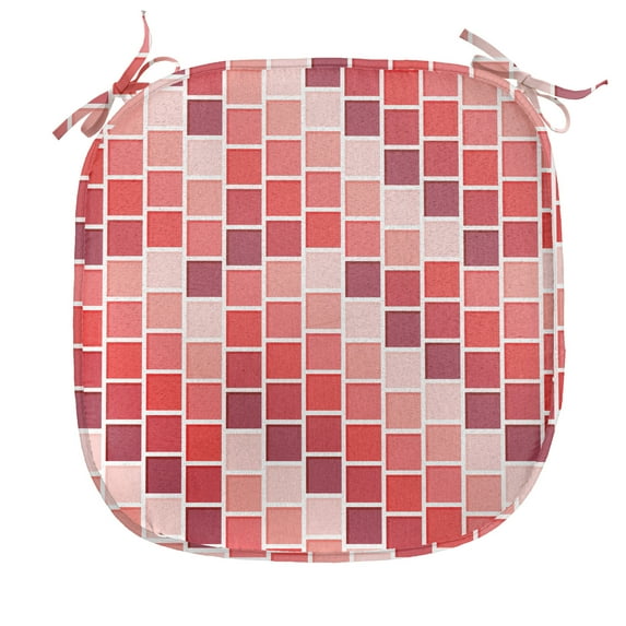 Geometric Chair Seating Cushion, Tile Rectangle Square Cube Vertical Lines Geometrical Shapes Periodic, Soft Seat Pads for Office with Anti-slip Backing, 16"x16", Coral Rose Dried Rose, by Ambesonne