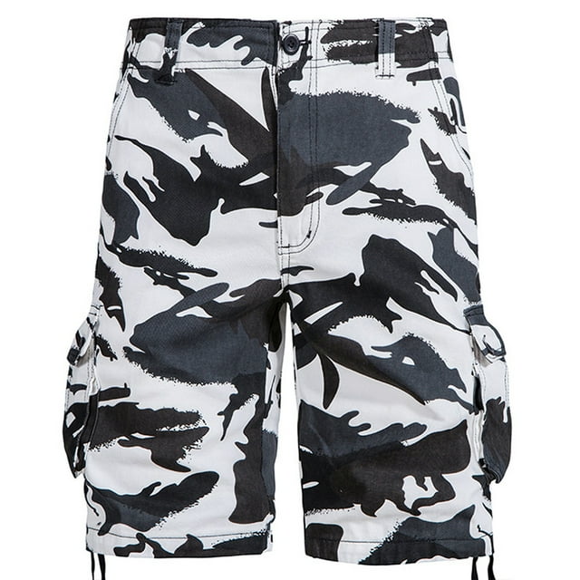 Clearance Yieetim White Men's Work Shorts - Mid-Rise Cargo Trunks with Webbing, Rugged Poly-Cotton Blendss for Airsoft, Camping & Urbans Exploration