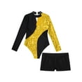 thumbnail image 5 of Yeahdor Kids Girls Long Sleeves Gymnastics Skating Leotard Unitard with Shorts Bottom Set Performance Dancewear Yellow&Black 4, 5 of 6