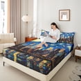 thumbnail image 4 of Homewish Oil Paingting Artistic Twin Sheet Sets,Modern Aesthetic Art Twin Fitted Sheet,Blue Brown 03 For Adults,Ultra Soft Home Decor,3pcs, 4 of 7
