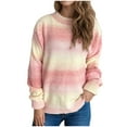 thumbnail image 2 of Zedker Fashion Multicolor Printed Casual Crewneck Long Sleeve Knitted Sweaters for Women , Comfy Pullover Thermal Fall Clothes,Pink,S, 2 of 6