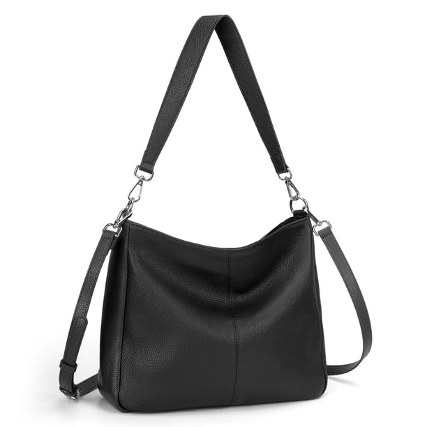 Bolso Hobo befen de piel auténtica negra para mujer con 2 correas