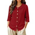 thumbnail image 6 of IPYUI Cotton Linen Tops for Women Peter Pan Collar Stylish Tops Flowy Clothes V Neck Tops Work Clothes for Women Peasant Blouses Plus Size Shirt Elegent Tops Gauze Shirts Boho Top, 6 of 8