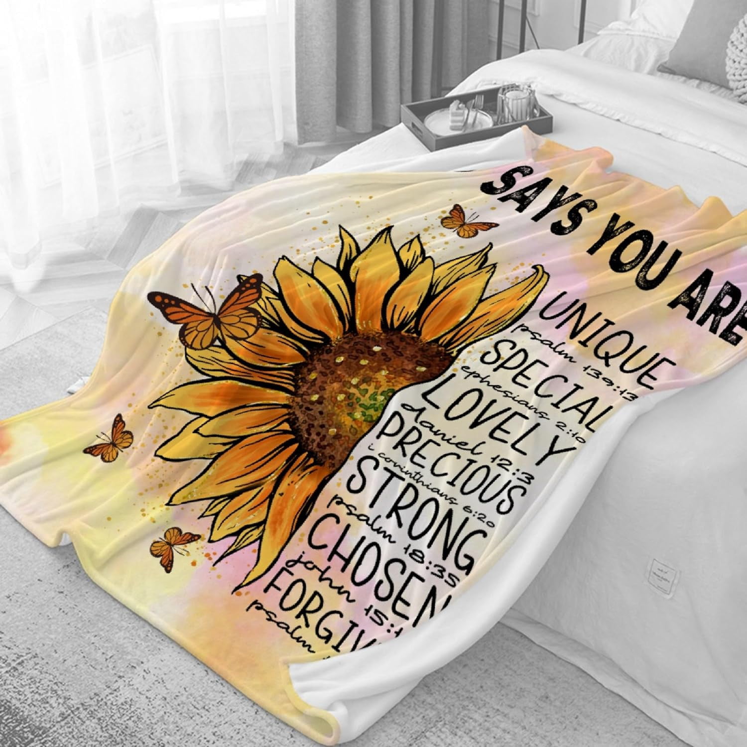 Bible Verse Blanket with Sunflowers - Scripture Blanket Inspirational Gifts for Women Mom Wife - Inspirational Thoughts and Prayers Religious Flannel Blanket - 40"x50" Sunflower Gifts