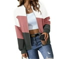 thumbnail image 3 of TKLPEHG Womens Zip Up Jackets Spring Fall Fashion Patchwork Sweatshirts Coats Casual Long Sleeve Comfy Jackets Outwear (Pink,M), 3 of 6