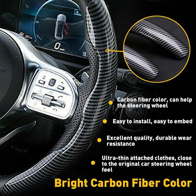 3PCS Carbon Fiber Anti-Skid Steering Wheel Cover, Segmented Design, Universal Fit For 15Inch Car Wheel Cover Protector, Black
